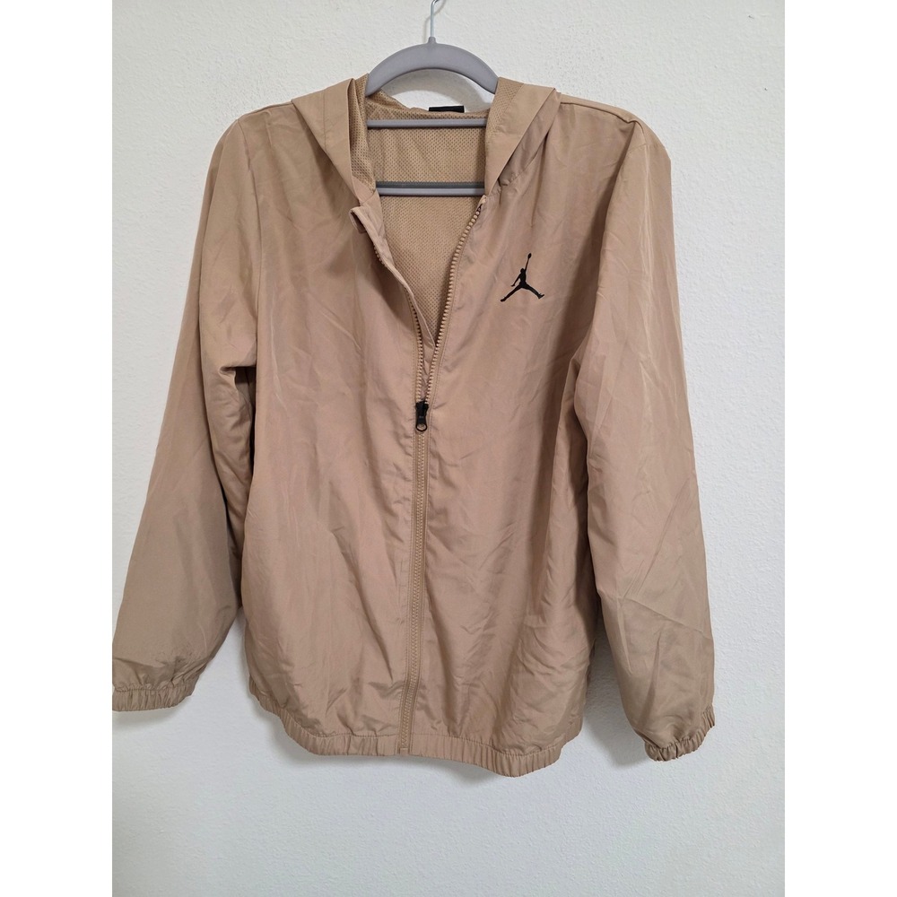 Jordan Boys kids Windbreaker Jacket Tan Khaki Jumpman‎ Logo Full Zip Hooded Lg
